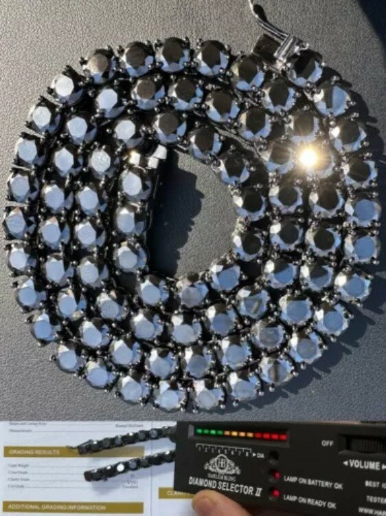 本物のブラックモアッサナイト 7mm テニスチェーン ブラックロジウム 925 シルバー アイスネックレス