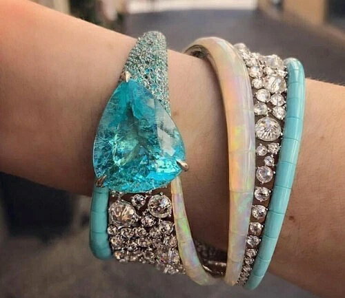 合成オパール&ブルートパーズバングルブレスレット レディース パーティーウェア ステートメントジュエル