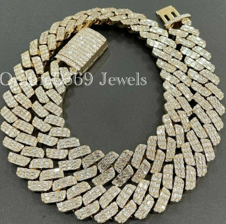 メンズ 16mm x 20インチ 長さカスタマイズ バゲット キューバンリンク VVS モアッサナイト 925 シルバー