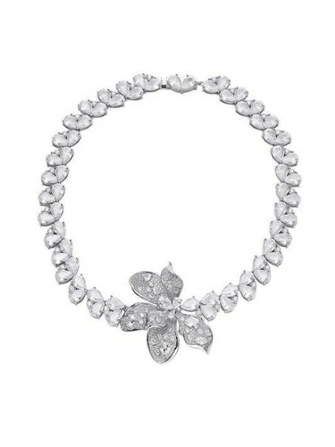 フローラルアドスターダイヤモンド入り精巧な首輪ネックレス 925 ファインシルバー アールデコジュエリー