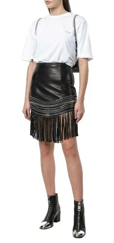バルマン パリ レザー フリンジ ミニスカート スタッズ メタルチェーン フリンジ付き 38