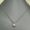 18インチ 14K ホワイトゴールド プリンセスカット ソリティアネックレス(ダイヤモンドハロー付き)