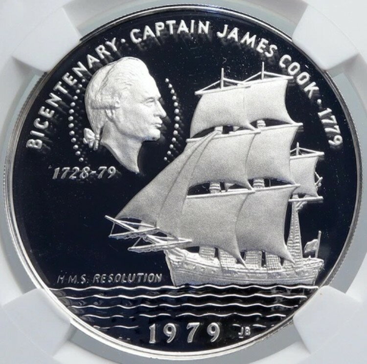1979年 サモア船長 ジェームズ・クック ヴィンテージ プルーフ シルバー 10タラ コイン NGC i89221