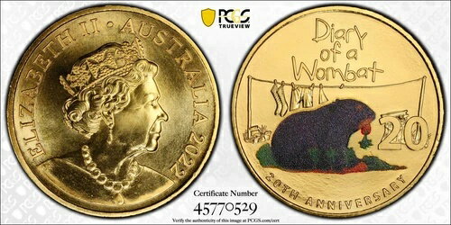 2022年 オーストラリア 20セント硬貨 ウォンバットの日記 ゴールド PCGS MS68 鑑定
