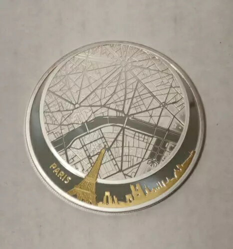 2011年 フィジー プルーフ 5ドル 2オンス 金メッキ 純銀貨 パリ地図拡大