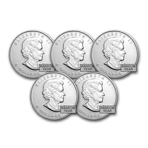 1オンス カナダ シルバー メープルリーフ コイン BU (ランダム) - 5枚セット