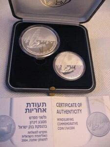イスラエル 2004 アテネオリンピック ウィンドサーフィン PR+BU シルバーコイン + ボックス + COA