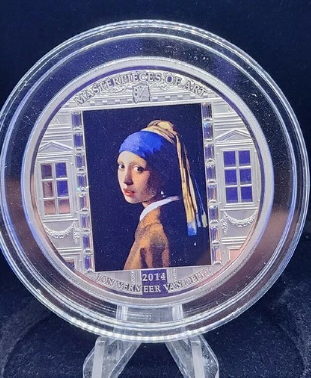 2014年傑作アート「真珠の耳飾りの少女」スワロフスキー付き3オンス銀貨