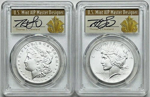 2023年 モーガン&ピース コイン2枚セット PCGS MS70 ADV. リリース POP-70 ~トーマス・クリーブランド
