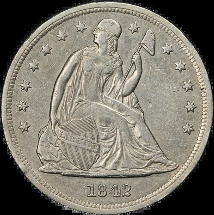 1842年 着席型リバティドル XF/AU 詳細