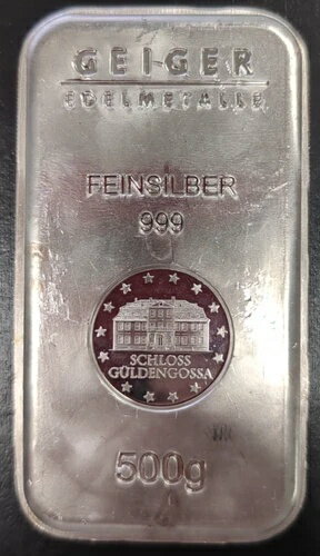 500 グラム シルバー バー - ガイガー エーデルメタル (セキュリティ ライン シリーズ) レア (E12)