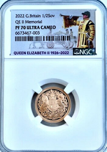 2022年メモリアルゴールドハーフソブリンプルーフPF70 NGC QEII（チャールズ3世）(3)