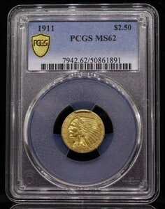 1911年 2.50ドル インド金貨 PCGS MS62