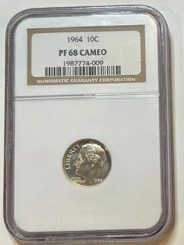 1964年 ルーズベルト プルーフ シルバー ダイム 10セント NGC PF68 カメオ