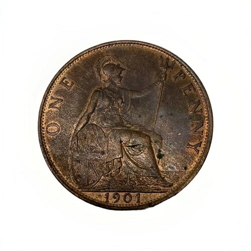 1901年 イギリス 1ペニー AU55。下地のミントラスター #C285