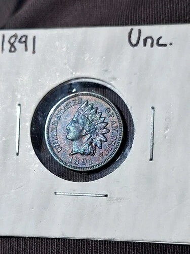 1891年インディアンヘッド・セントAU-UNC。美しいバイオレットの色合いで、見た目も魅力的です。