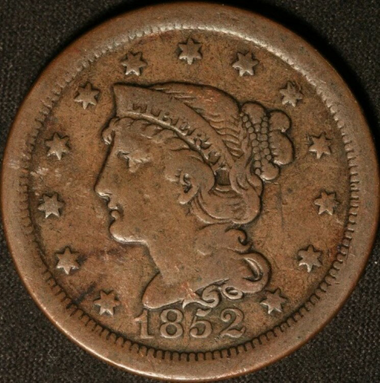 1852 年ラージ セント、また素晴らしいラージ セント、素晴らしいタイプのコインです。