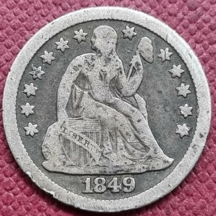 1849年製 座像リバティダイム 10セント 流通品 #74526(3)