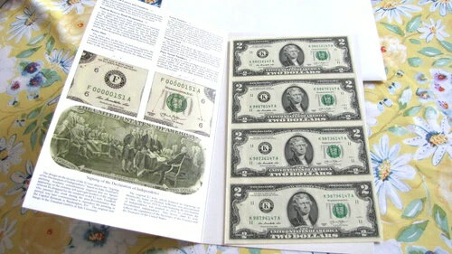 2013年、未流通、2ドル、ダラス紙幣（B9491-4）4枚セット（未裁断）