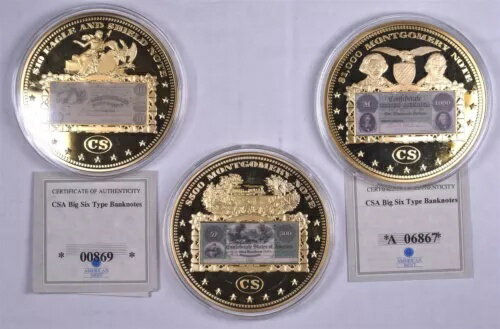 CSA ビッグシックスタイプ紙幣 10 ドル イーグル＆シールド、モンゴメリーノート コイン 3 枚、COA 付き 2 枚(3)