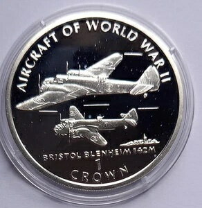 1995年 ブリストル ブレニム 爆撃機 RAF シルバー プルーフ マン島クラウンコイン + COA
