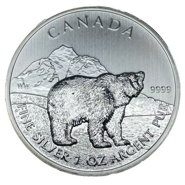 2011 ワイルドライフシリーズ グリズリーベア 1オンス .9999 シルバー メープルリーフ M-099