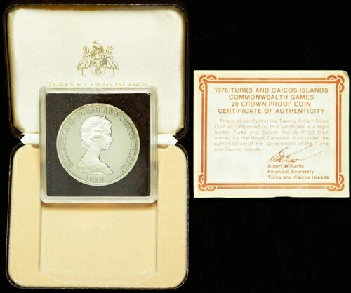 楽天WORLD RESOURCE【KING店】1978年 タークス・カイコス諸島 コモンウェルスゲームズ 20クラウン プルーフコイン 箱・保存袋付き