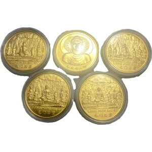 上海造幣局 1993年 龍門石窟大仏 36mm 真鍮製 中国コインメダル 5枚セット