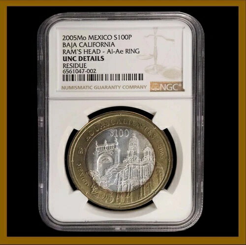 メキシコ 100 ペソ銀貨 2005 アグアスカリエンテス エラーラベル バハ カリフォルニア NGC