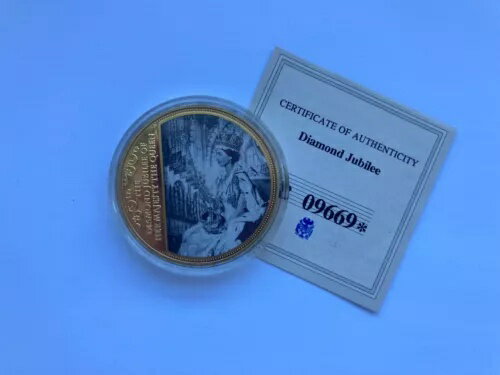 2012年 プルーフ 金メッキ ダイヤモンド ジュビリー 戴冠式 肖像メダル コイン 40mm(3)