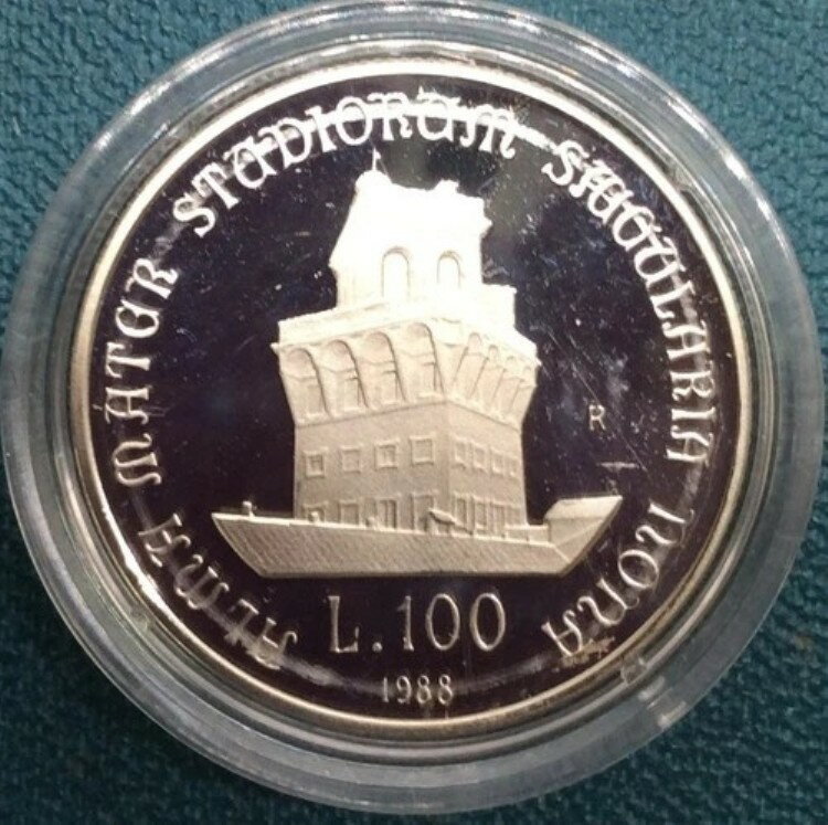100リラ 1988年 イタリア プルーフ ボローニャ大学記念銀貨 希少