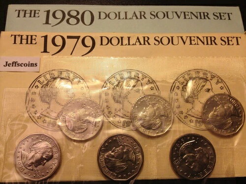 1979 1980 スーザン・B・アンソニー・ドル 記念品 コイン6枚セット P D S ミント封筒 SBA