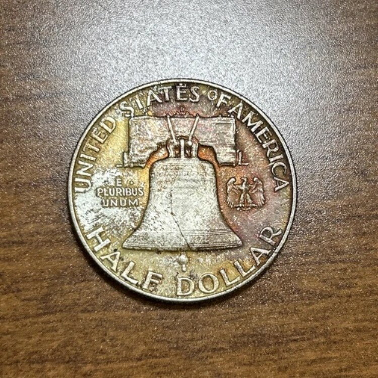 1950-D フランクリンシルバーハーフダラー 未流通 レインボートーン