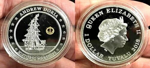 2018年 ツバル 1オンス シルバー プルーフ アンドリュー・ドリア 歴史的軍艦 1ドルコイン