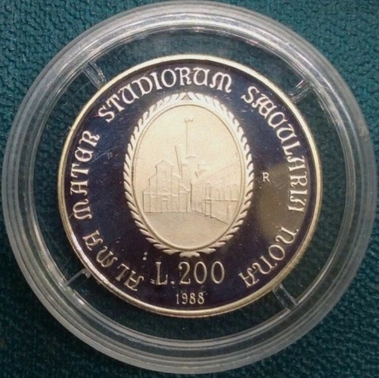 200リラ 1988年 イタリア プルーフ ボローニャ大学記念銀貨 希少