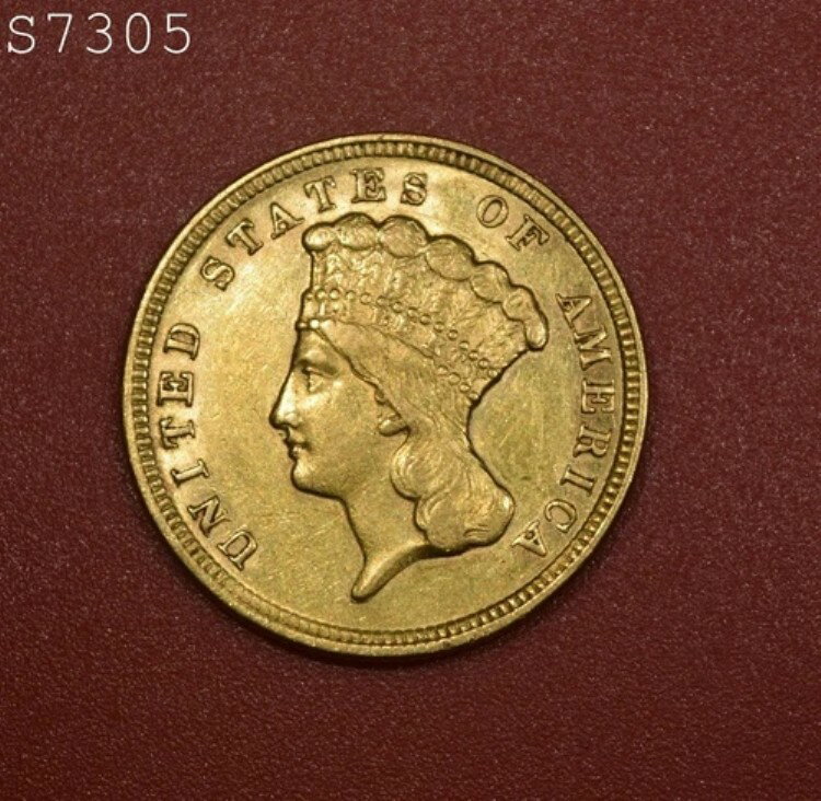 1854年インディアンプリンセス3ドル金貨「AU+」*1点目以降は送料無料*