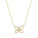 14Kソリッドゴールドダイヤモンドバタフライネックレス(女性用)ウェディングペンダントギフト