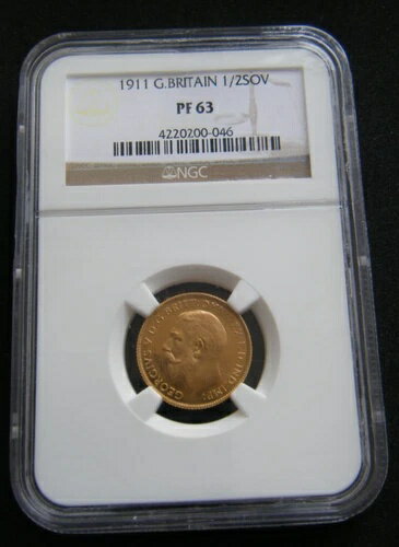 希少な1911年ジョージ5世ゴールドプルーフハーフソブリン金貨 NGCPF63