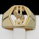 0.20カラット ラウンド GH/SI 天然ダイヤモンド ドルサイン マネー メンズリング 14K イエローゴールド