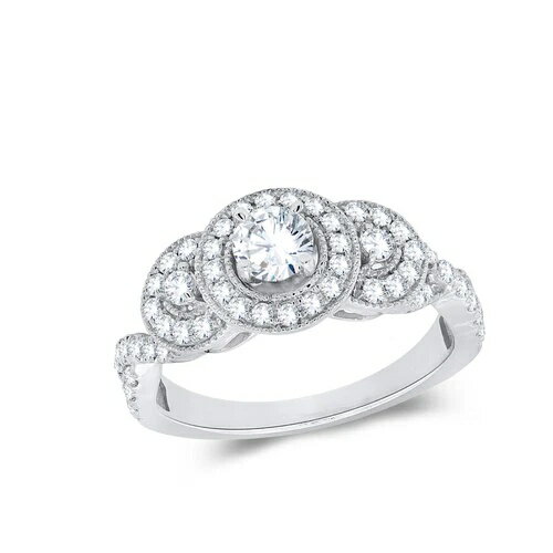 1カラット認定天然ダイヤモンドハローエンゲージリング ソリッド14Kホワイトゴールド