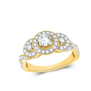 1カラット認定天然ダイヤモンドハローエンゲージリング ソリッド14Kイエローゴールド
