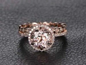 2.08カラット モルガナイト&ダイヤモンド ツイスト ブライダル エンゲージリング セット ローズゴールド サイズ7.5