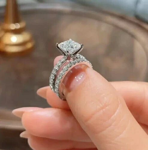 2.19カラット プリンセスカット モアッサナイト ブライダルセット エンゲージリング 14K ホワイトゴールド サイズ 5.75