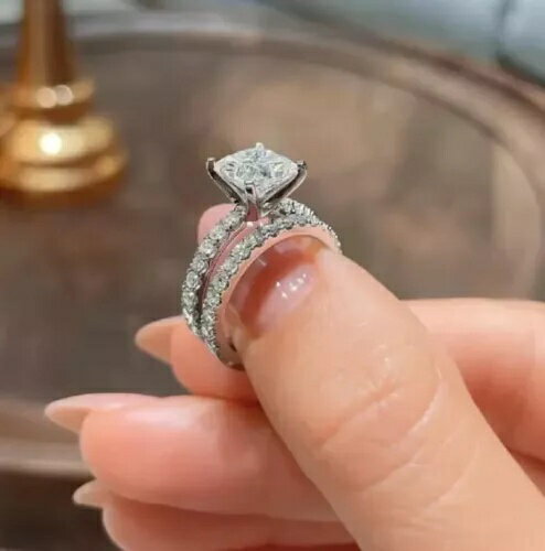 2.19カラット プリンセスカット モアッサナイト ブライダルセット エンゲージリング 14K ホワイトゴールド サイズ 5.5