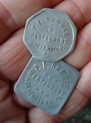 楽天WORLD RESOURCE【KING店】2つの異なるスタイルのアンティークトレードトークンGF 5セントと25セントR.E. Ramble Stoverstown PA希少