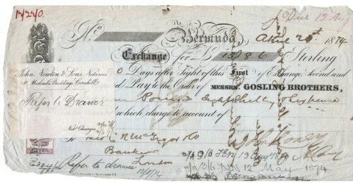 バミューダ ゴスリング・ブラザーズ 希少為替手形 1874年 西インド諸島 カリブ海