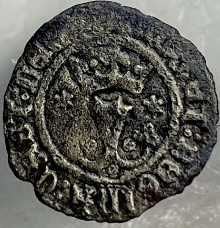 1400年代のコイン フェルディナンド＆イザベラ 1474-1516 スペイン ブランカ 本物の希少ブランカ