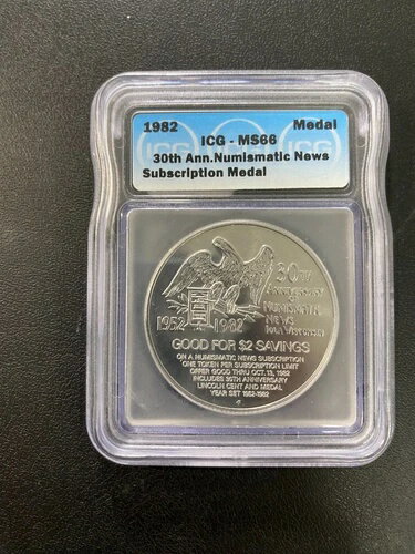 1982年 30周年記念 貨幣ニュースメダル ICG MS-66 - 未流通 - メダル