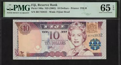 フィジー 10ドル 2002 PMG 65 EPQ UNC ピック # 106a プリンター TDLR