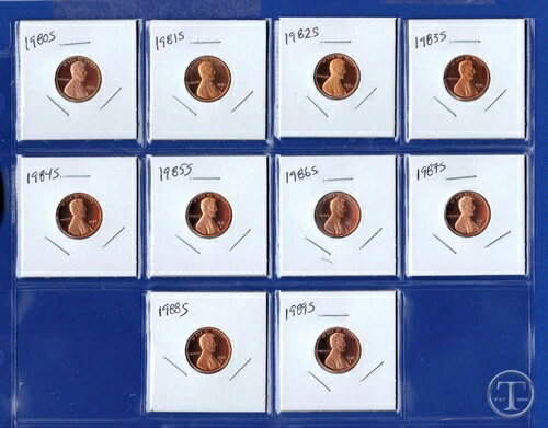 1980 - 1989 S プルーフ リンカーン セント ペニー - 10 プルーフ セント セット - 1980 年から 1989 年